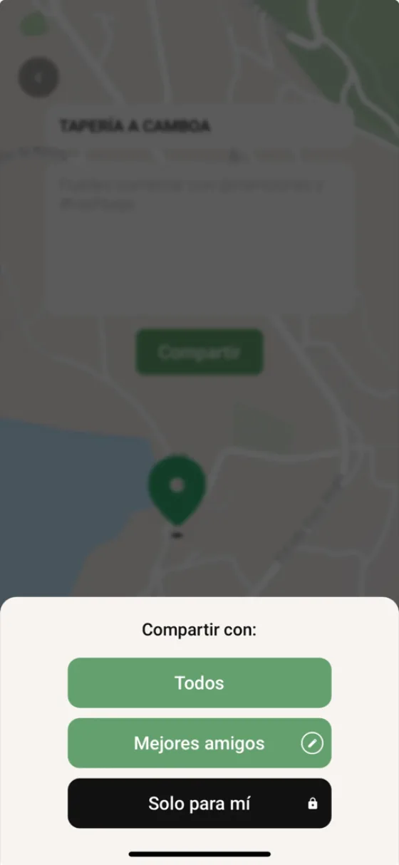 La pantalla de compartir con: Todos, Mejores amigos o Solo para mí